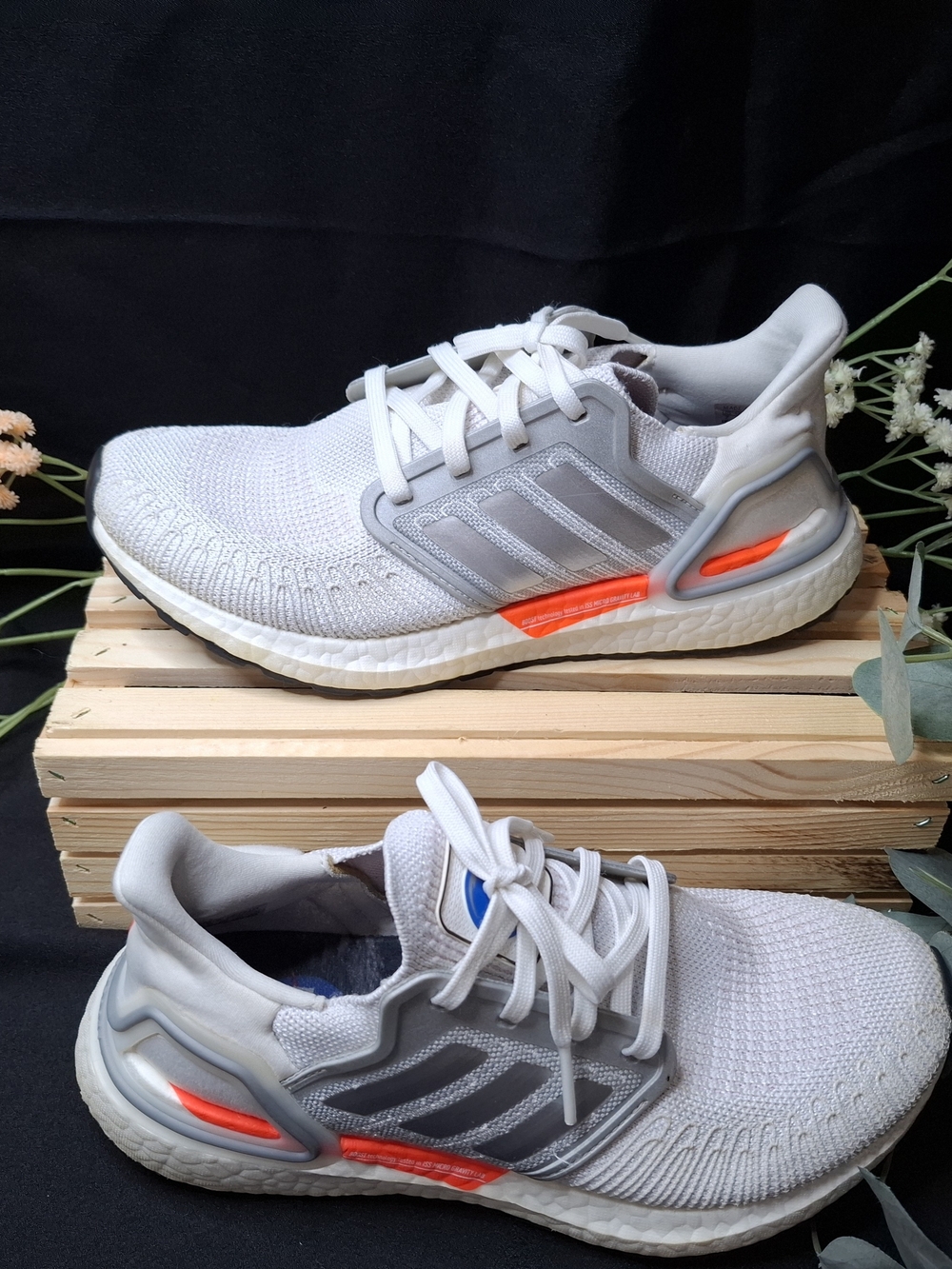 Adidas Kids White/Grey Running Shoes with Orange Accent